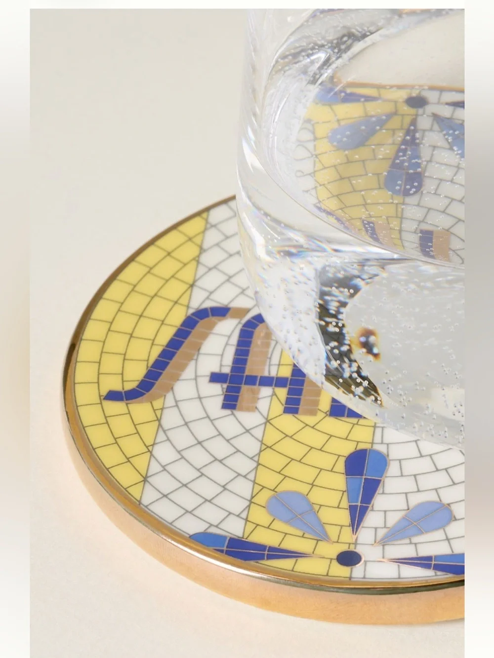 Anthropologie Bistro Tile Stoneware 24k Gold Accent Italia Coaster- SALUTI NEW